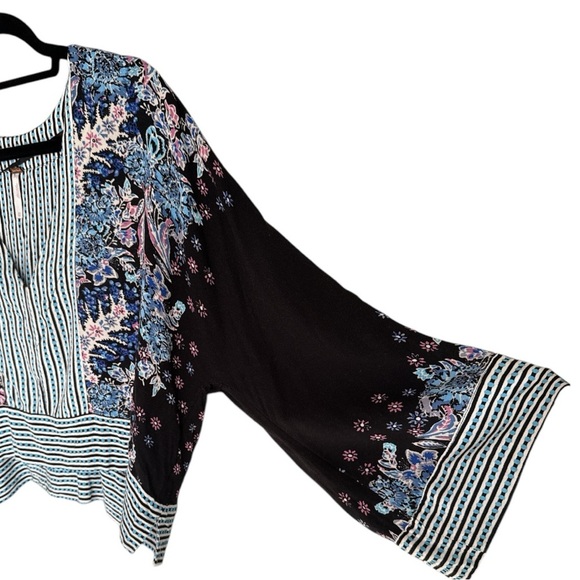 Free People Mix & Match Cropped Oversize Blouse XS Blue Prints - Picture 6 of 8
